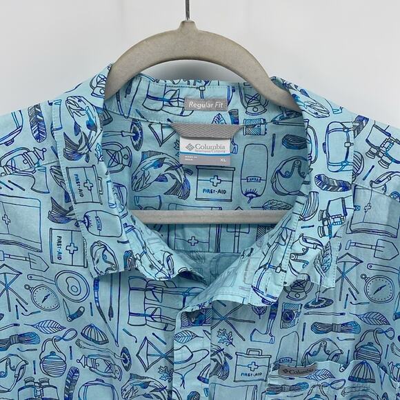 Columbia regular fit camping gear novelty print short sleeve button up shirt XL - Picture 2 of 6